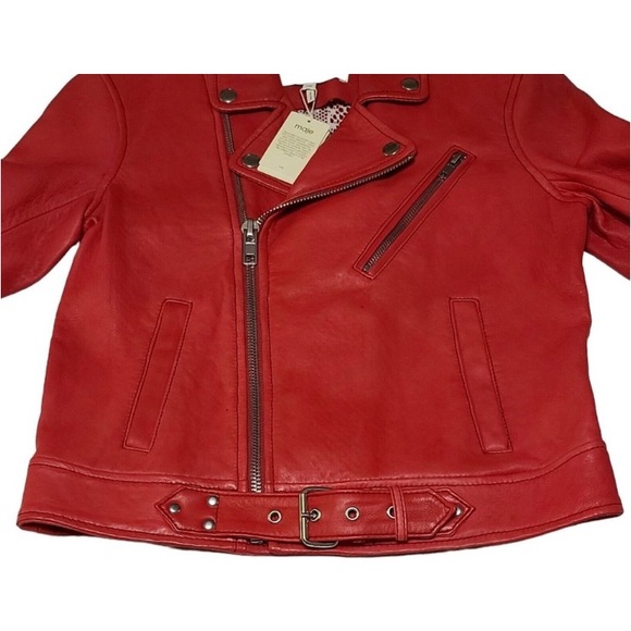 MAJE MOTORCYCLE JACKET NWT RED LEATHER Size-36 - Picture 6 of 11